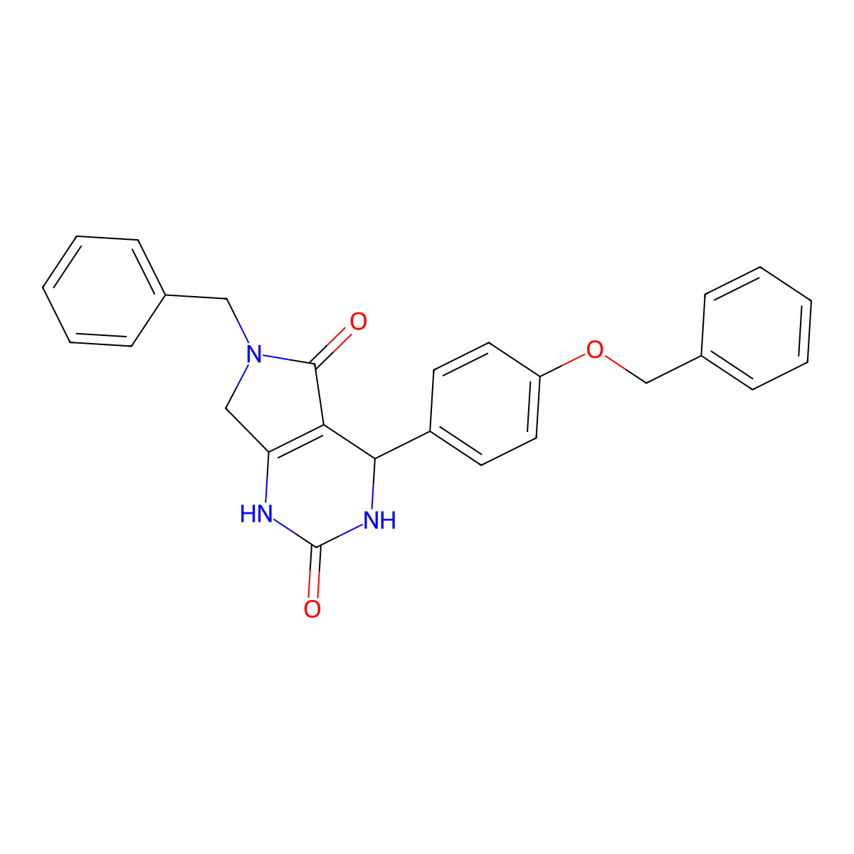 6-benzyl-4-(4-(benzyloxy)phenyl)-3,4,6,7-tetrahydro-1H-pyrrolo[3,4-d]pyrimidine-2,5-dione molecular structure, CAS 1021265-89-3