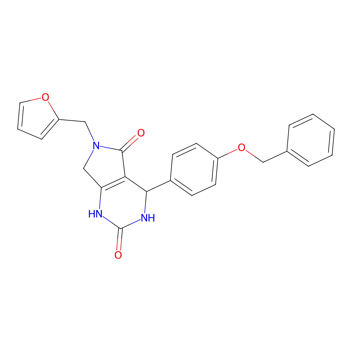 4-(4-(benzyloxy)phenyl)-6-(furan-2-ylmethyl)-3,4,6,7-tetrahydro-1H-pyrrolo[3,4-d]pyrimidine-2,5-dione molecular structure, CAS 1021265-92-8