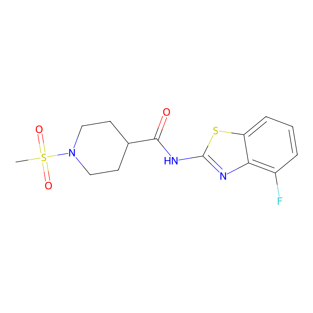 N-(4-fluoro-1,3-benzothiazol-2-yl)-1-methanesulfonylpiperidine-4-carboxamide molecular structure, CAS 1021265-93-9