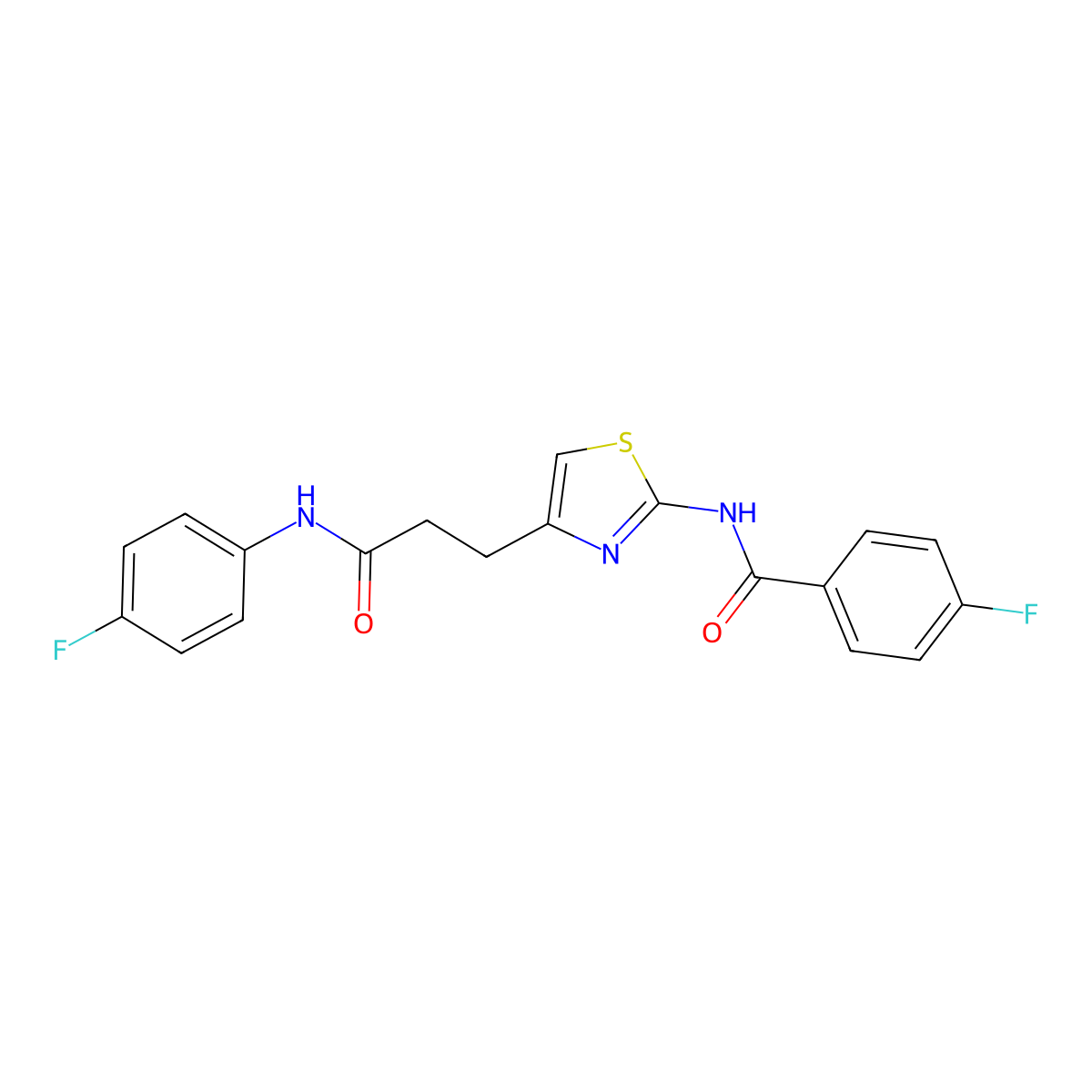 4-fluoro-N-(4-(3-((4-fluorophenyl)amino)-3-oxopropyl)thiazol-2-yl)benzamide molecular structure, CAS 1021265-94-0