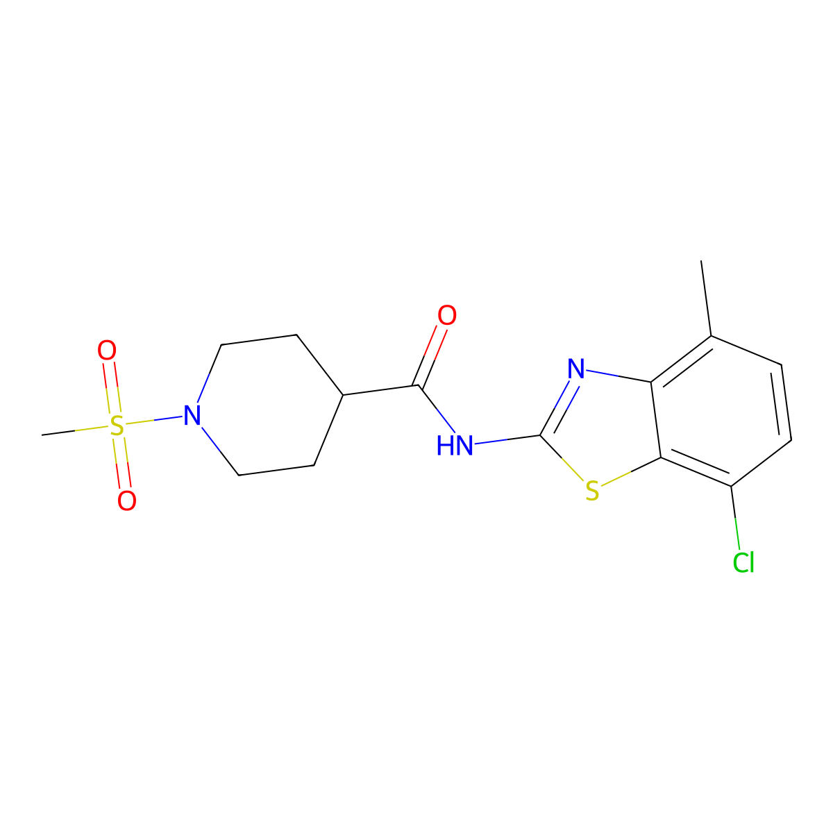 N-(7-chloro-4-methyl-1,3-benzothiazol-2-yl)-1-methanesulfonylpiperidine-4-carboxamide molecular structure, CAS 1021265-95-1