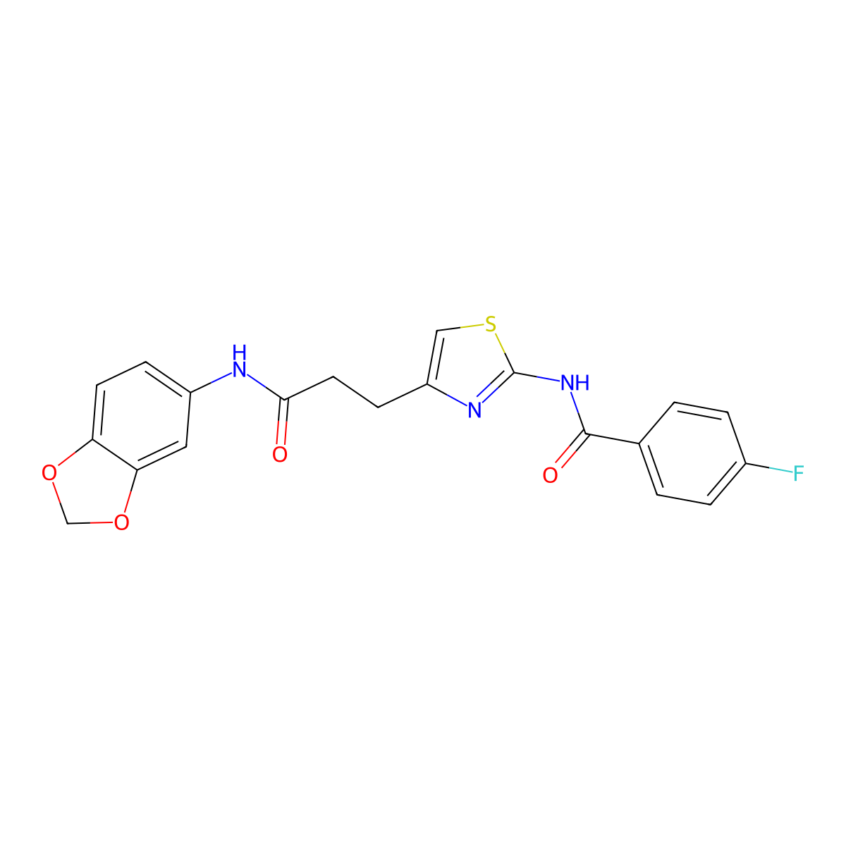 N-(4-(3-(benzo[d][1,3]dioxol-5-ylamino)-3-oxopropyl)thiazol-2-yl)-4-fluorobenzamide molecular structure, CAS 1021265-96-2