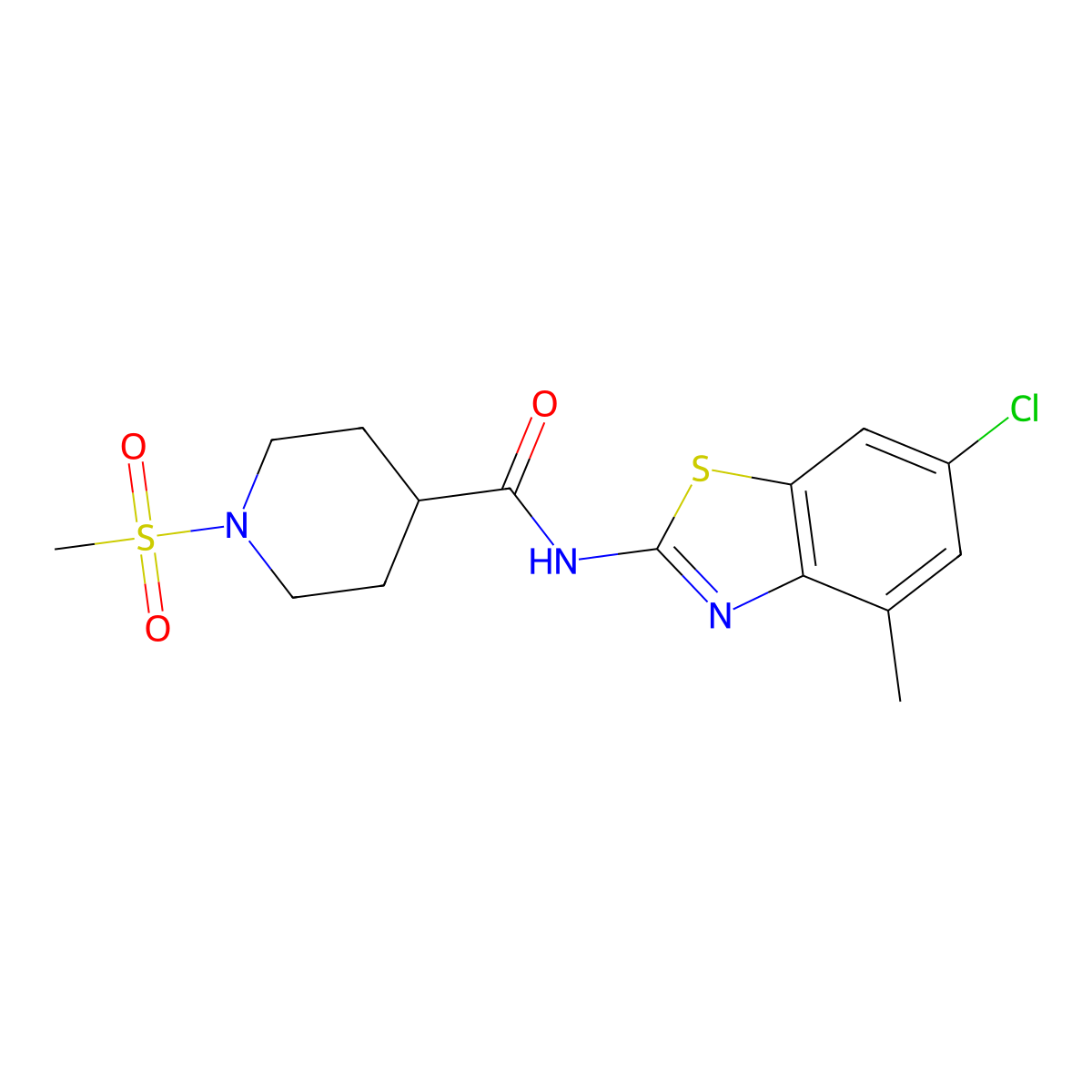 N-(6-chloro-4-methyl-1,3-benzothiazol-2-yl)-1-methanesulfonylpiperidine-4-carboxamide molecular structure, CAS 1021265-97-3