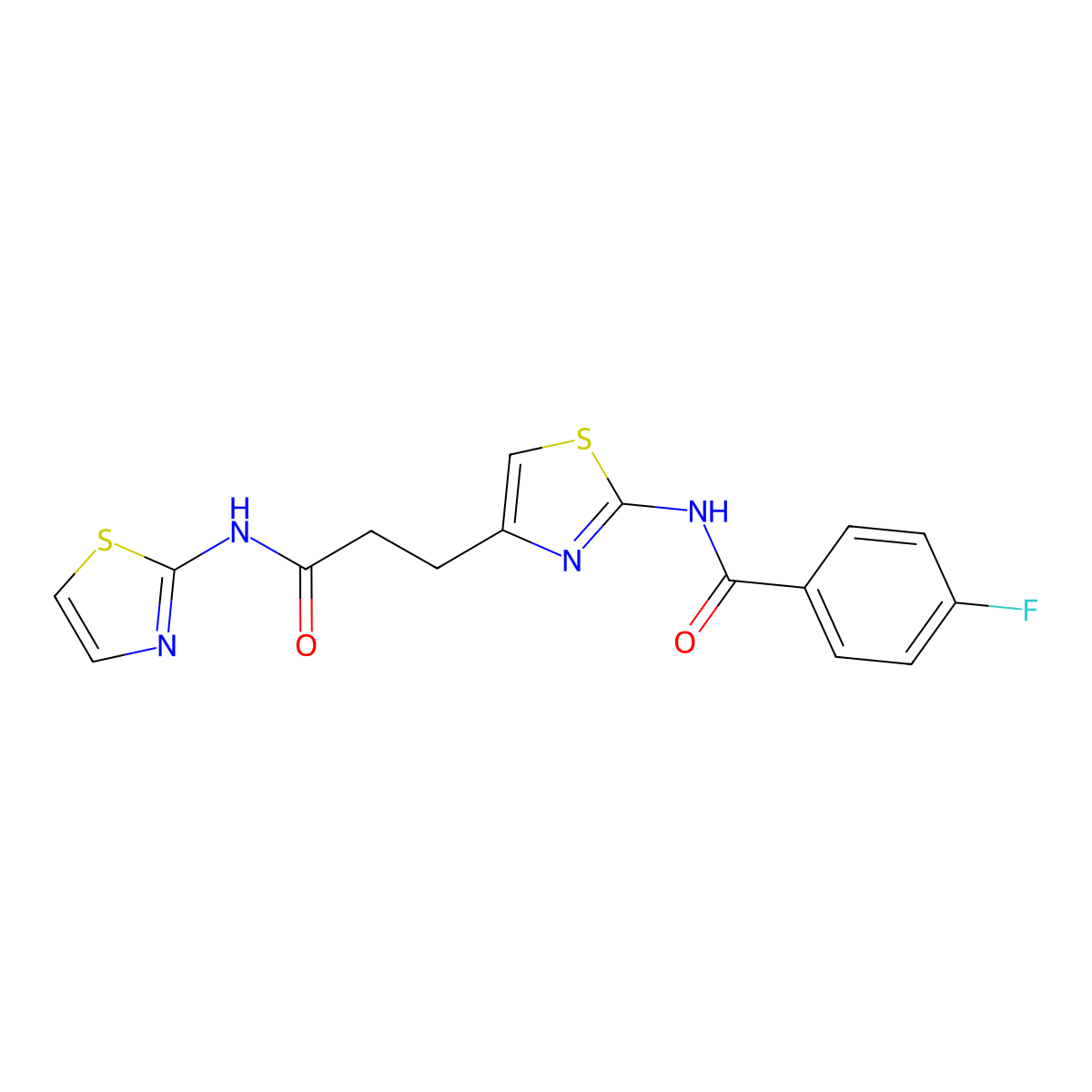 4-fluoro-N-(4-(3-oxo-3-(thiazol-2-ylamino)propyl)thiazol-2-yl)benzamide molecular structure, CAS 1021265-98-4