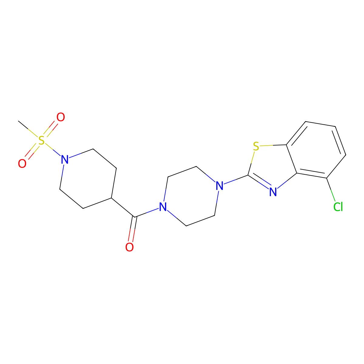 4-Chloro-2-[4-(1-methanesulfonylpiperidine-4-carbonyl)piperazin-1-yl]-1,3-benzothiazole molecular structure, CAS 1021266-03-4