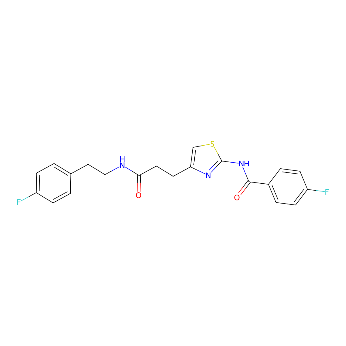 4-fluoro-N-(4-(3-((4-fluorophenethyl)amino)-3-oxopropyl)thiazol-2-yl)benzamide molecular structure, CAS 1021266-04-5