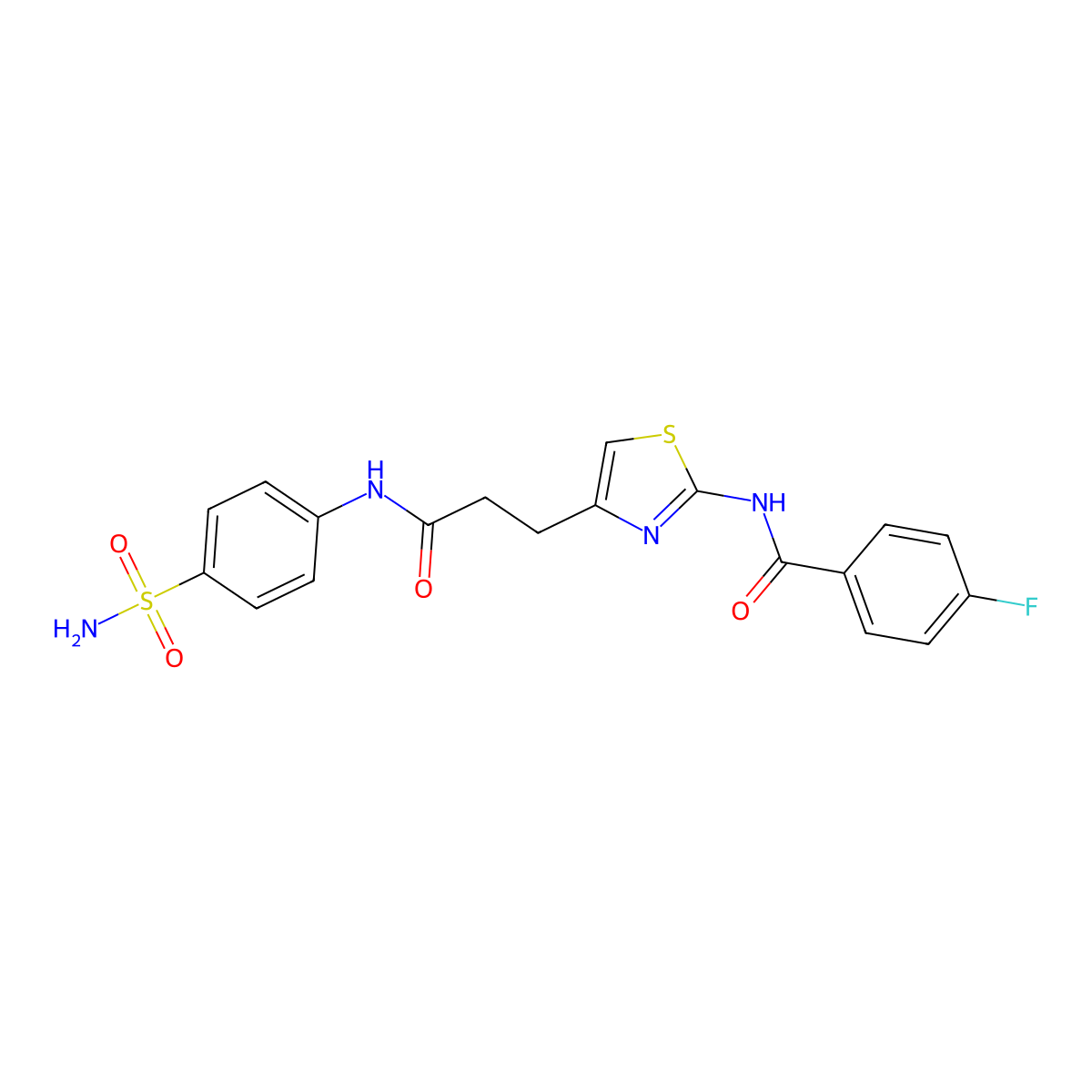 4-fluoro-N-(4-(3-oxo-3-((4-sulfamoylphenyl)amino)propyl)thiazol-2-yl)benzamide molecular structure, CAS 1021266-06-7