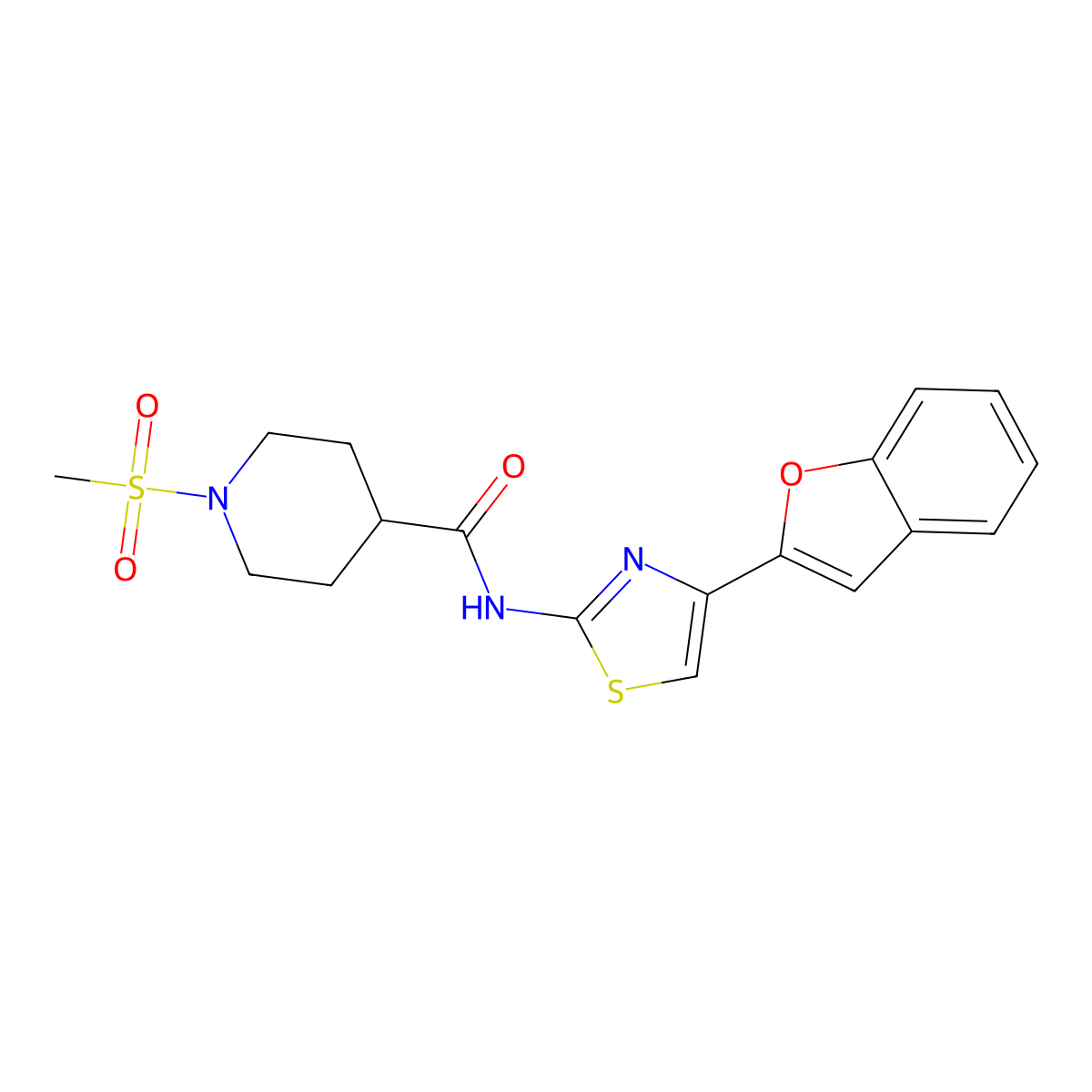 N-[4-(1-benzofuran-2-yl)-1,3-thiazol-2-yl]-1-methanesulfonylpiperidine-4-carboxamide molecular structure, CAS 1021266-07-8