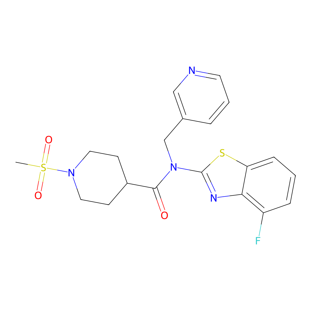 N-(4-fluorobenzo[d]thiazol-2-yl)-1-(methylsulfonyl)-N-(pyridin-3-ylmethyl)piperidine-4-carboxamide molecular structure, CAS 1021266-10-3