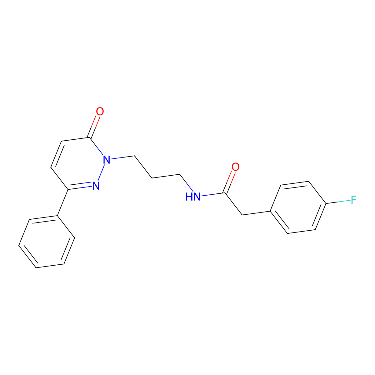 2-(4-fluorophenyl)-N-[3-(6-oxo-3-phenyl-1,6-dihydropyridazin-1-yl)propyl]acetamide molecular structure, CAS 1021266-18-1