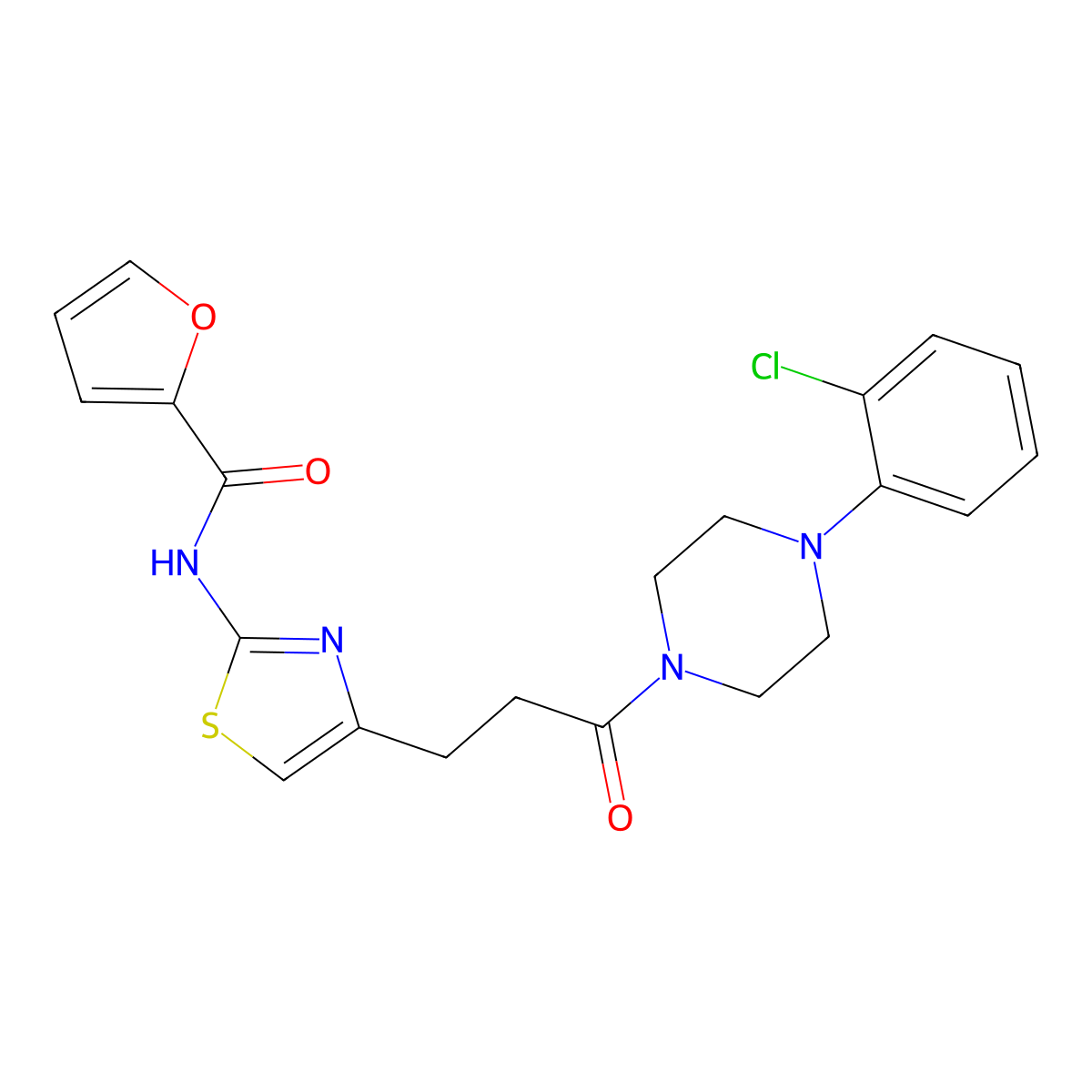 N-(4-(3-(4-(2-chlorophenyl)piperazin-1-yl)-3-oxopropyl)thiazol-2-yl)furan-2-carboxamide molecular structure, CAS 1021266-20-5