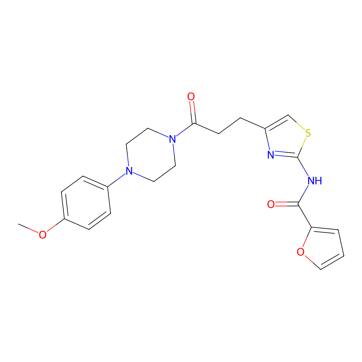 N-(4-(3-(4-(4-methoxyphenyl)piperazin-1-yl)-3-oxopropyl)thiazol-2-yl)furan-2-carboxamide molecular structure, CAS 1021266-24-9