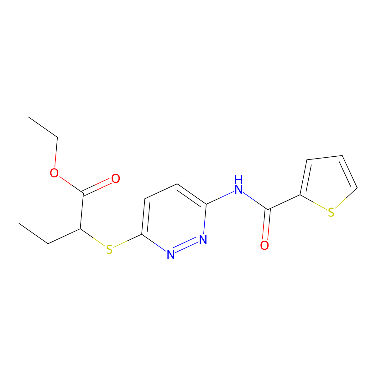 Ethyl 2-((6-(thiophene-2-carboxamido)pyridazin-3-yl)thio)butanoate molecular structure, CAS 1021266-25-0