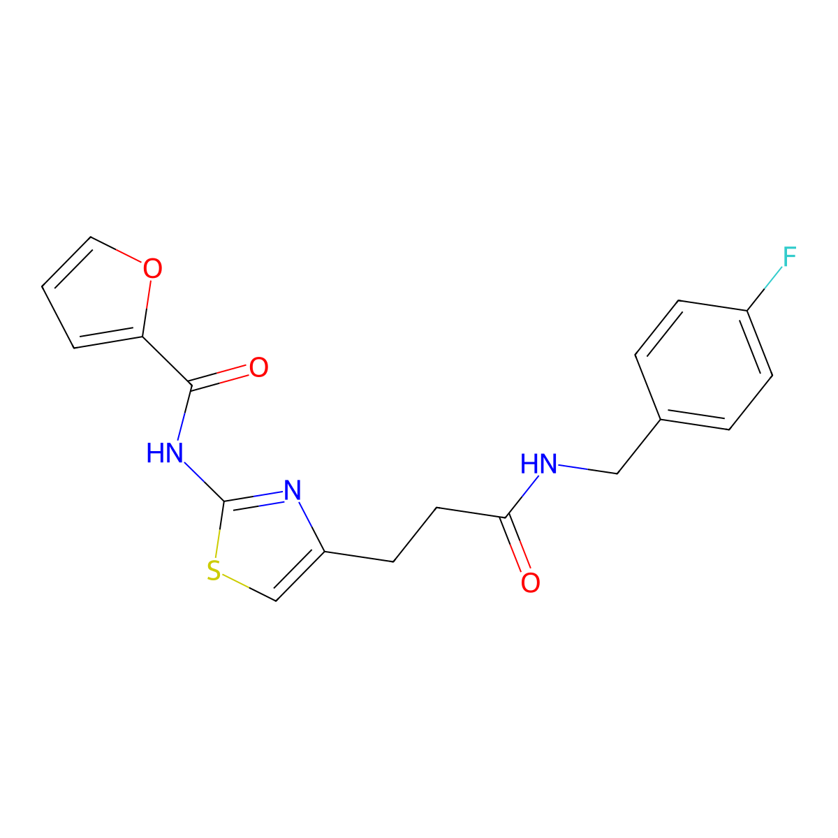 N-(4-(3-((4-fluorobenzyl)amino)-3-oxopropyl)thiazol-2-yl)furan-2-carboxamide molecular structure, CAS 1021266-28-3
