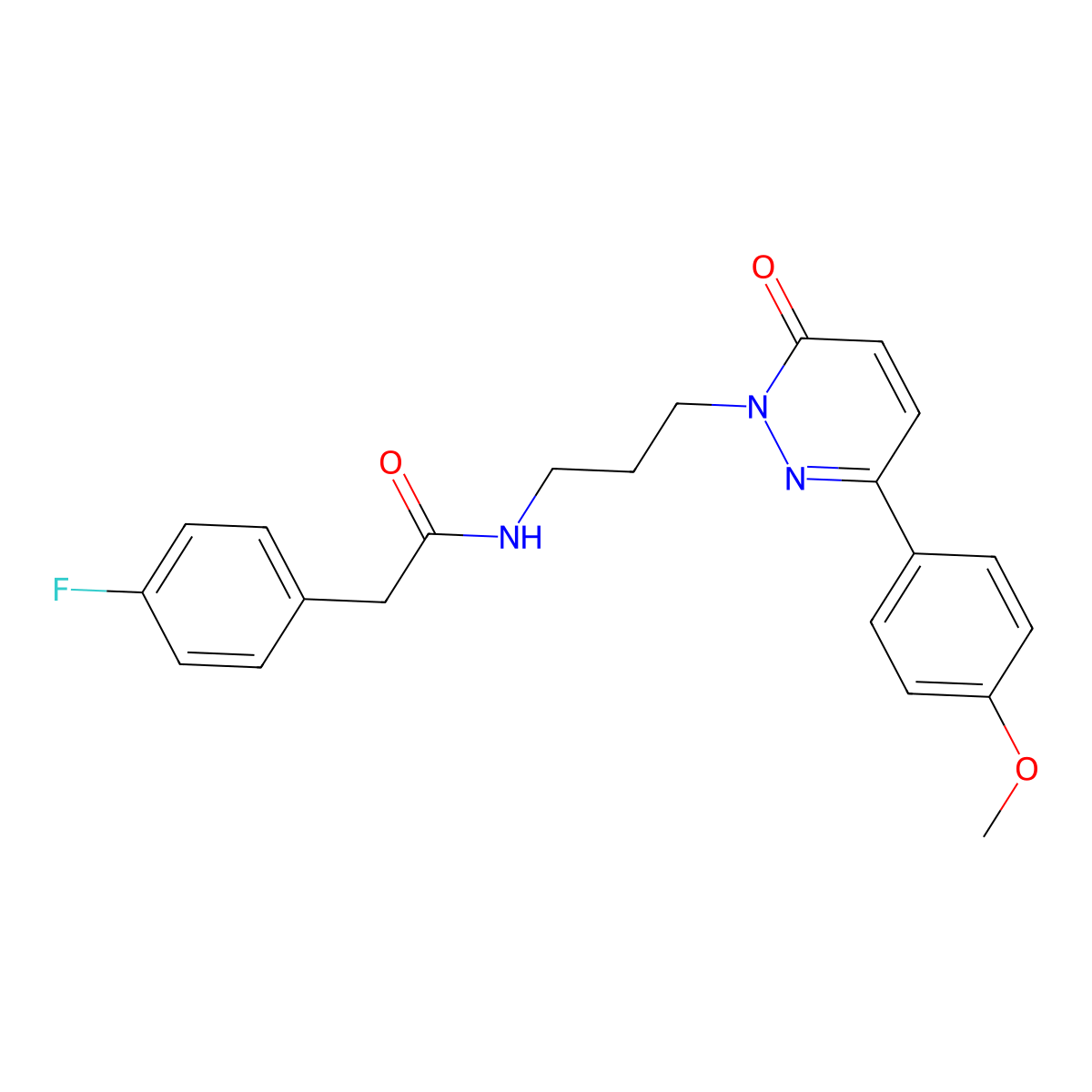 2-(4-fluorophenyl)-N-{3-[3-(4-methoxyphenyl)-6-oxo-1,6-dihydropyridazin-1-yl]propyl}acetamide molecular structure, CAS 1021266-33-0