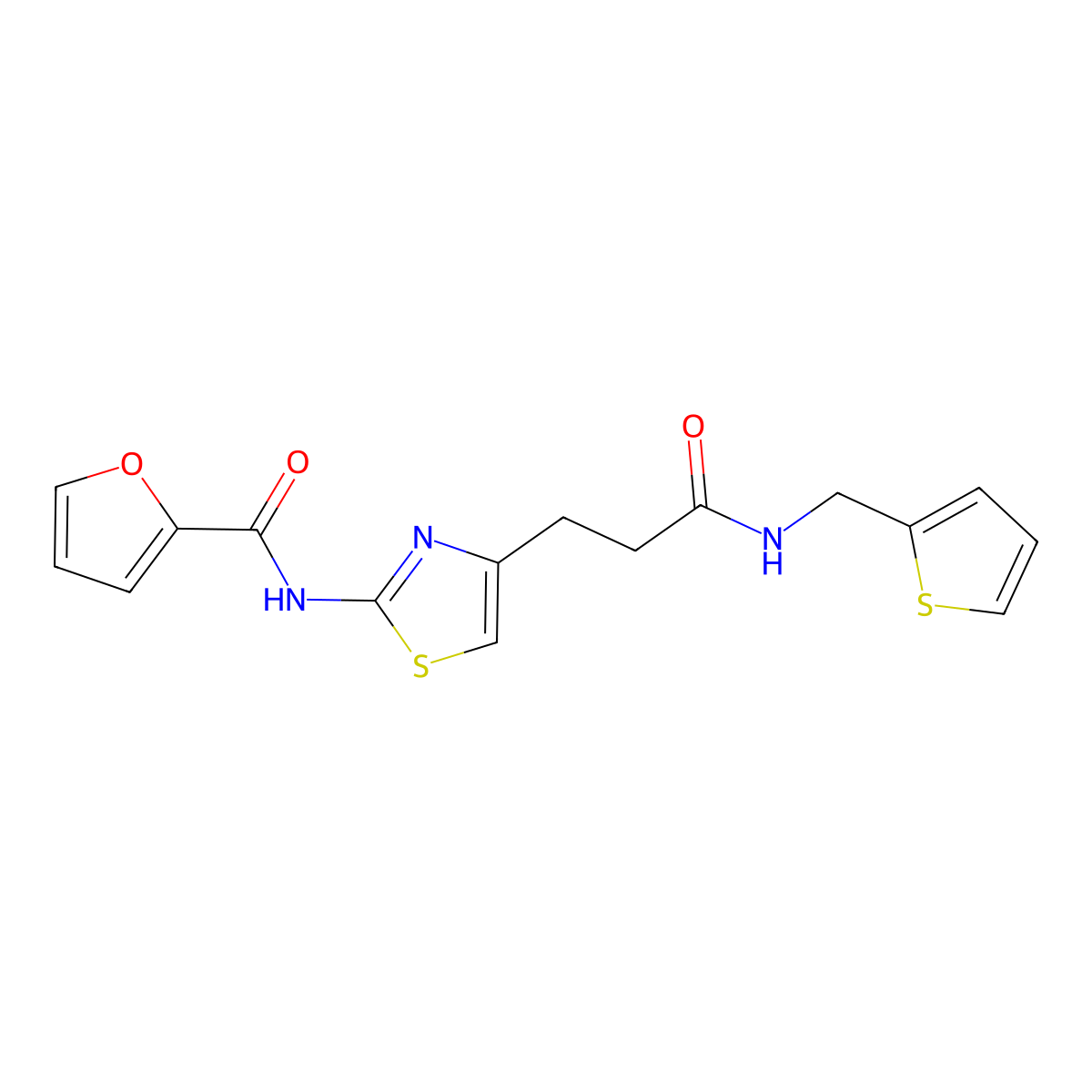 N-(4-(3-oxo-3-((thiophen-2-ylmethyl)amino)propyl)thiazol-2-yl)furan-2-carboxamide molecular structure, CAS 1021266-36-3