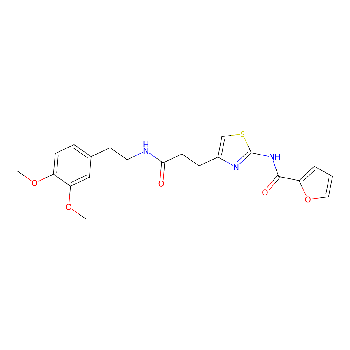 N-(4-(3-((3,4-dimethoxyphenethyl)amino)-3-oxopropyl)thiazol-2-yl)furan-2-carboxamide molecular structure, CAS 1021266-38-5