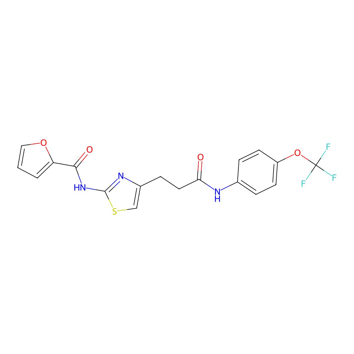 N-(4-(3-oxo-3-((4-(trifluoromethoxy)phenyl)amino)propyl)thiazol-2-yl)furan-2-carboxamide molecular structure, CAS 1021266-39-6