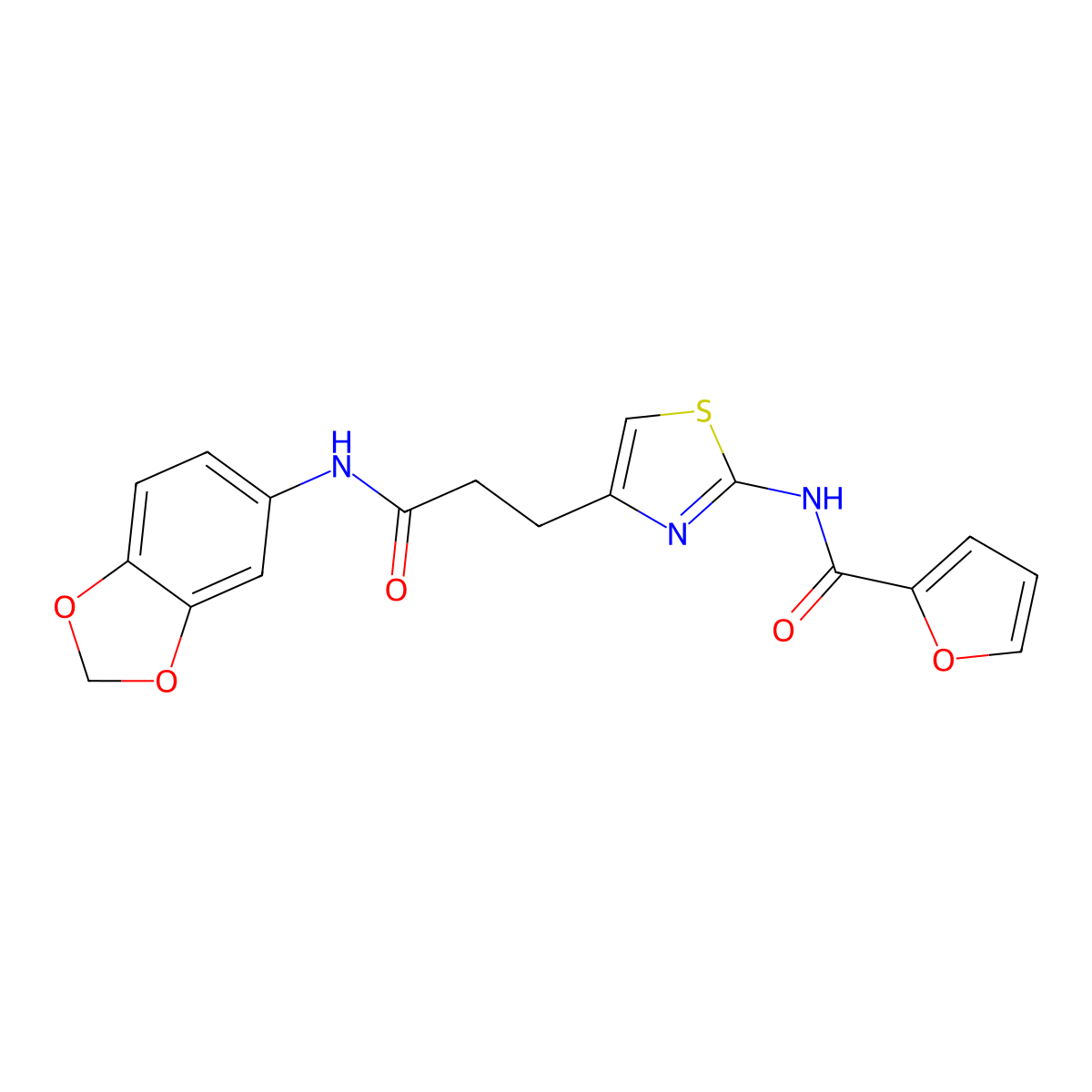 N-(4-(3-(benzo[d][1,3]dioxol-5-ylamino)-3-oxopropyl)thiazol-2-yl)furan-2-carboxamide molecular structure, CAS 1021266-42-1