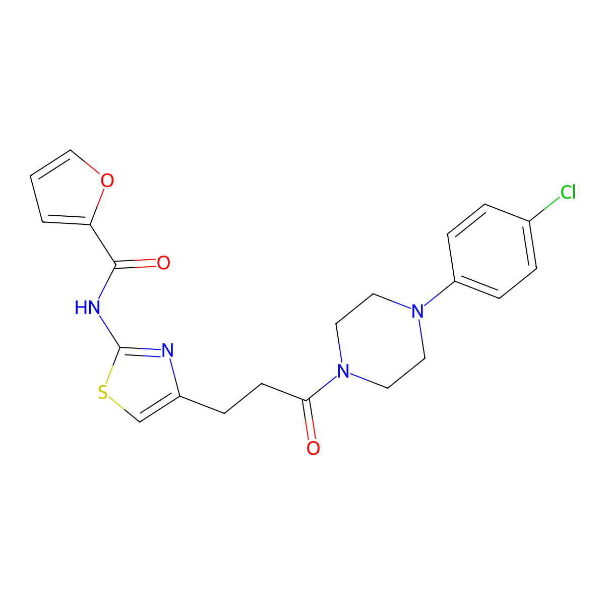 N-(4-(3-(4-(4-chlorophenyl)piperazin-1-yl)-3-oxopropyl)thiazol-2-yl)furan-2-carboxamide molecular structure, CAS 1021266-46-5