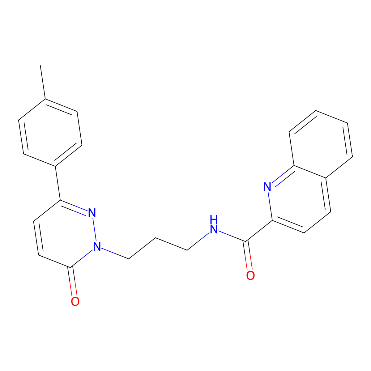N-{3-[3-(4-methylphenyl)-6-oxo-1,6-dihydropyridazin-1-yl]propyl}quinoline-2-carboxamide molecular structure, CAS 1021266-47-6