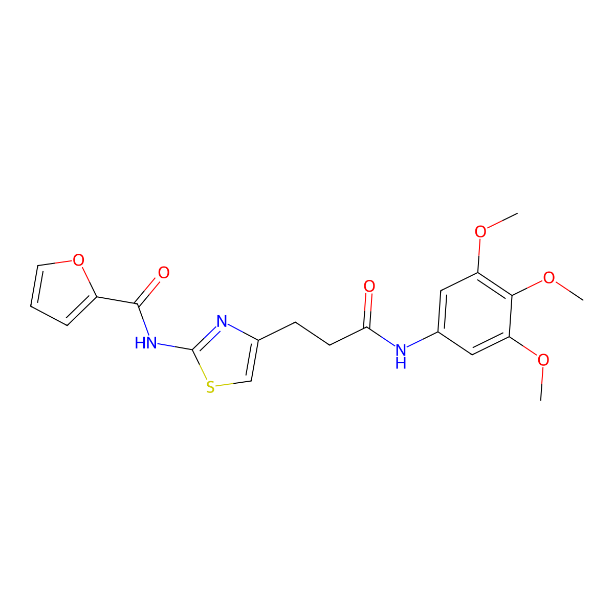 N-(4-(3-oxo-3-((3,4,5-trimethoxyphenyl)amino)propyl)thiazol-2-yl)furan-2-carboxamide molecular structure, CAS 1021266-50-1