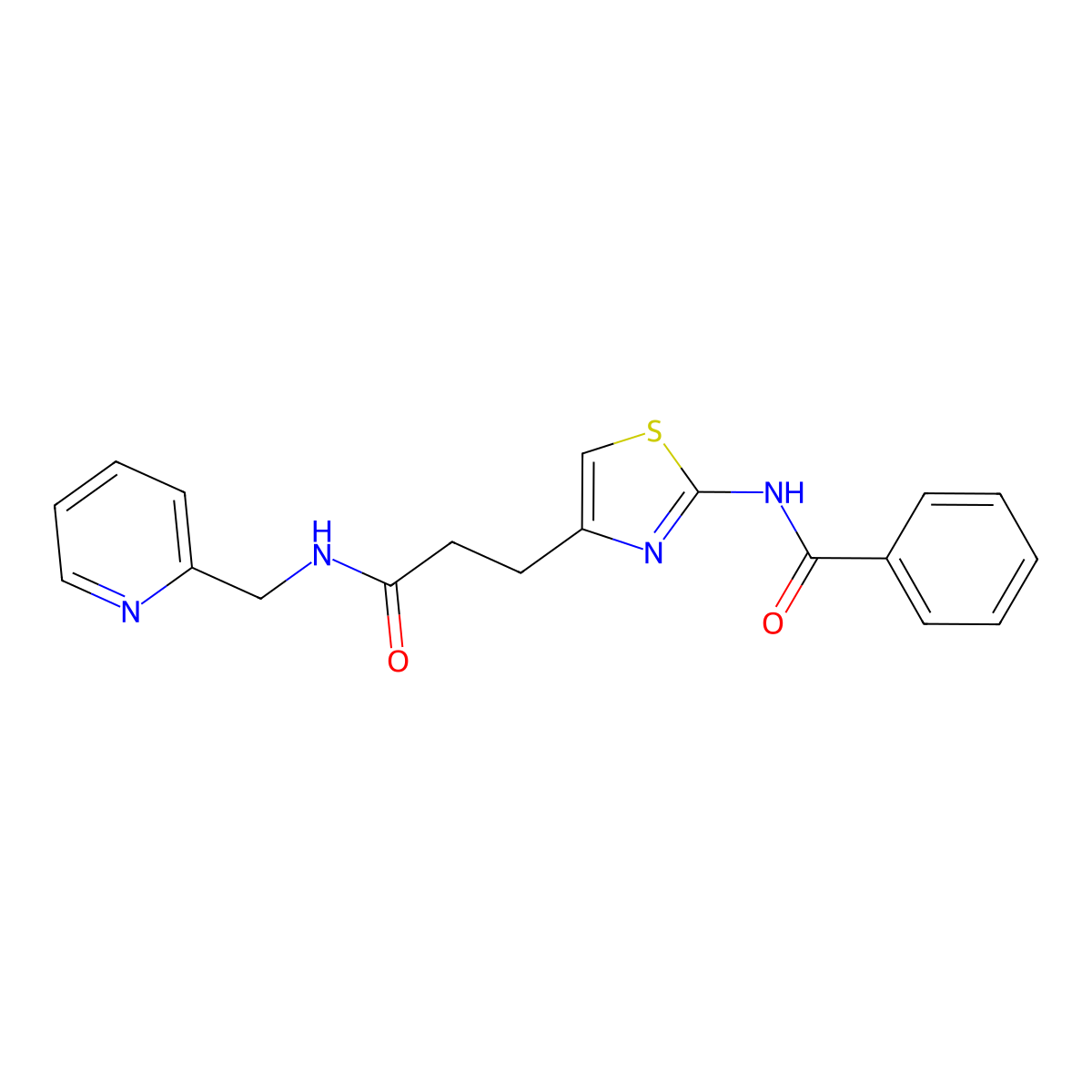 N-(4-(3-oxo-3-((pyridin-2-ylmethyl)amino)propyl)thiazol-2-yl)benzamide molecular structure, CAS 1021266-59-0
