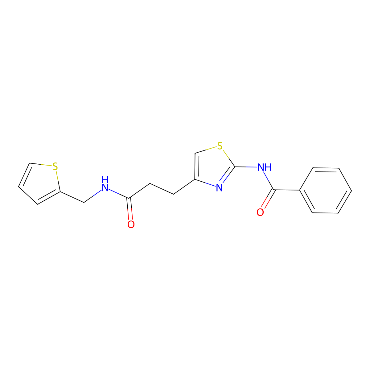N-(4-(3-oxo-3-((thiophen-2-ylmethyl)amino)propyl)thiazol-2-yl)benzamide molecular structure, CAS 1021266-60-3