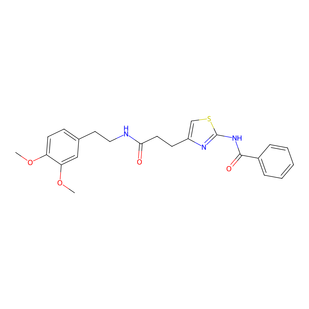 N-(4-(3-((3,4-dimethoxyphenethyl)amino)-3-oxopropyl)thiazol-2-yl)benzamide molecular structure, CAS 1021266-62-5