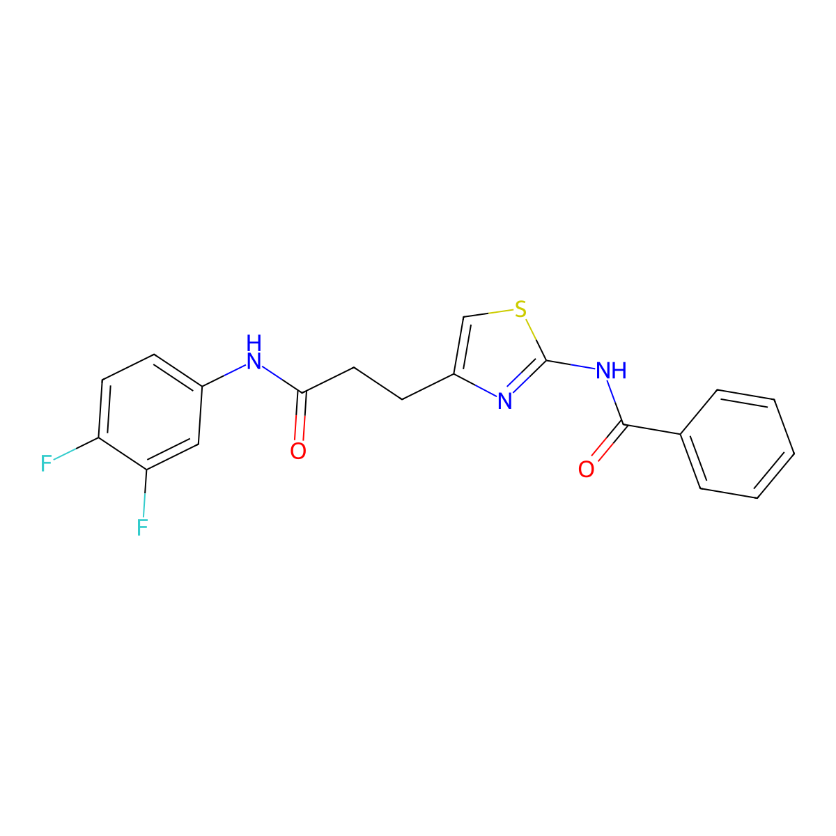 N-(4-(3-((3,4-difluorophenyl)amino)-3-oxopropyl)thiazol-2-yl)benzamide molecular structure, CAS 1021266-63-6