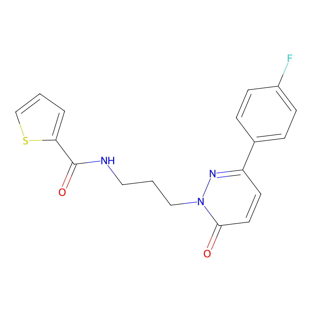 N-{3-[3-(4-fluorophenyl)-6-oxo-1,6-dihydropyridazin-1-yl]propyl}thiophene-2-carboxamide molecular structure, CAS 1021266-64-7