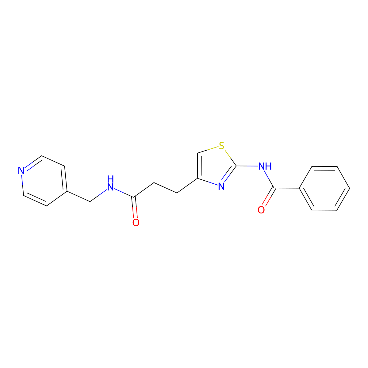 N-(4-(3-oxo-3-((pyridin-4-ylmethyl)amino)propyl)thiazol-2-yl)benzamide molecular structure, CAS 1021266-67-0
