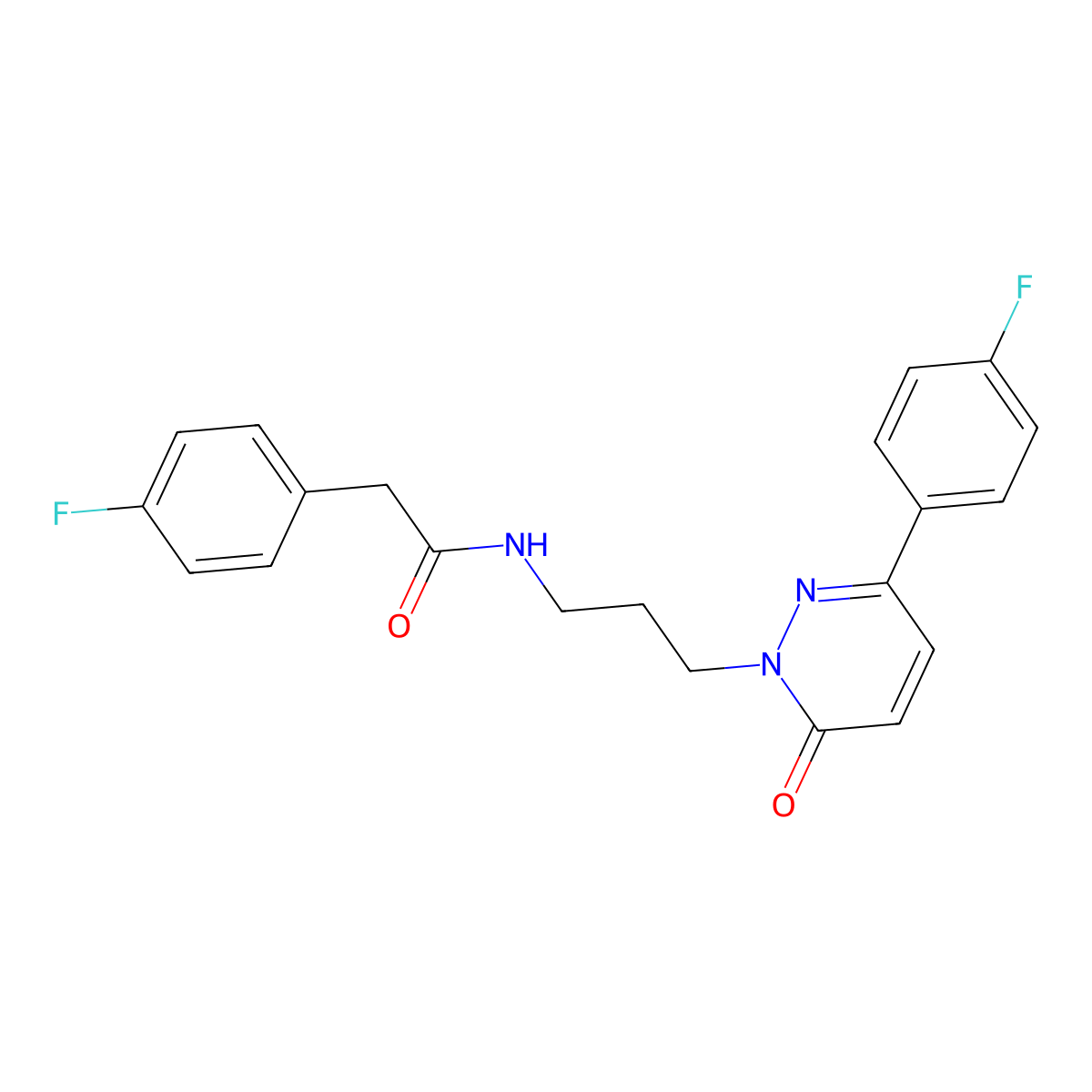 2-(4-fluorophenyl)-N-{3-[3-(4-fluorophenyl)-6-oxo-1,6-dihydropyridazin-1-yl]propyl}acetamide molecular structure, CAS 1021266-68-1