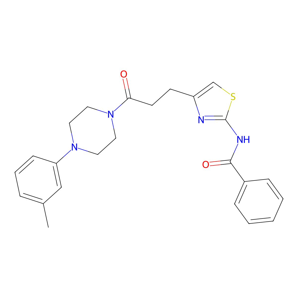 N-(4-(3-oxo-3-(4-(m-tolyl)piperazin-1-yl)propyl)thiazol-2-yl)benzamide molecular structure, CAS 1021266-69-2