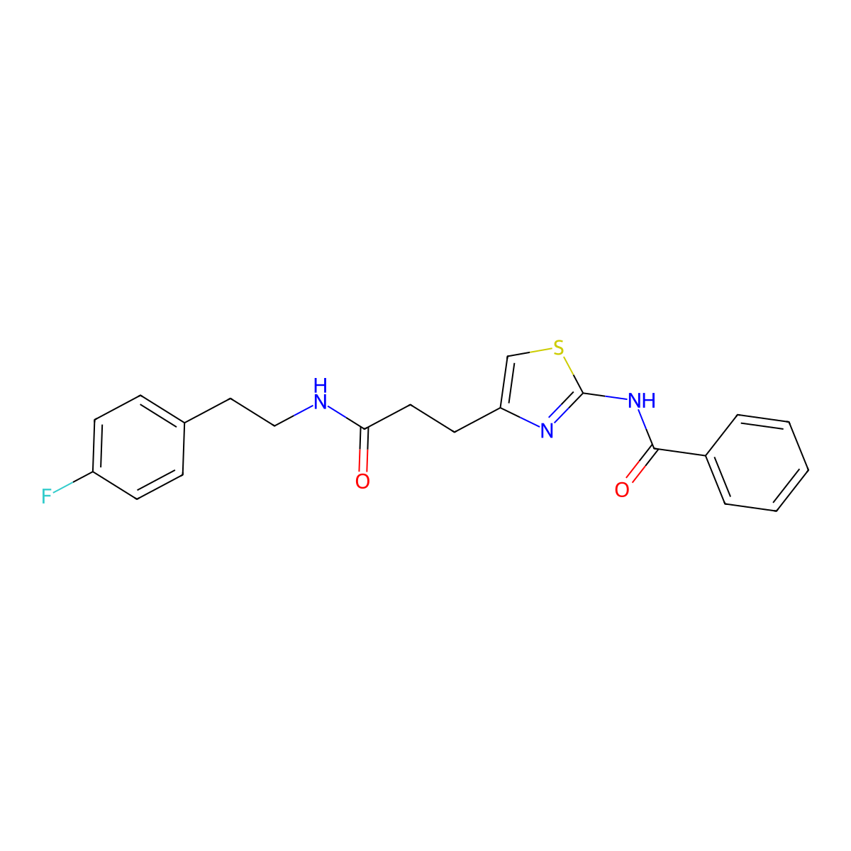 N-(4-(3-((4-fluorophenethyl)amino)-3-oxopropyl)thiazol-2-yl)benzamide molecular structure, CAS 1021266-71-6
