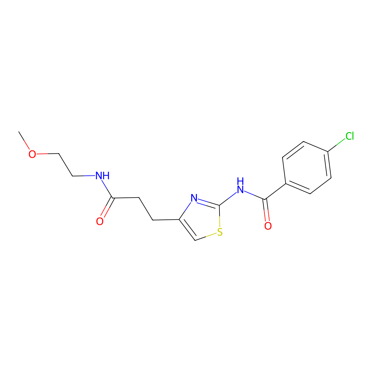 4-chloro-N-(4-(3-((2-methoxyethyl)amino)-3-oxopropyl)thiazol-2-yl)benzamide molecular structure, CAS 1021266-75-0