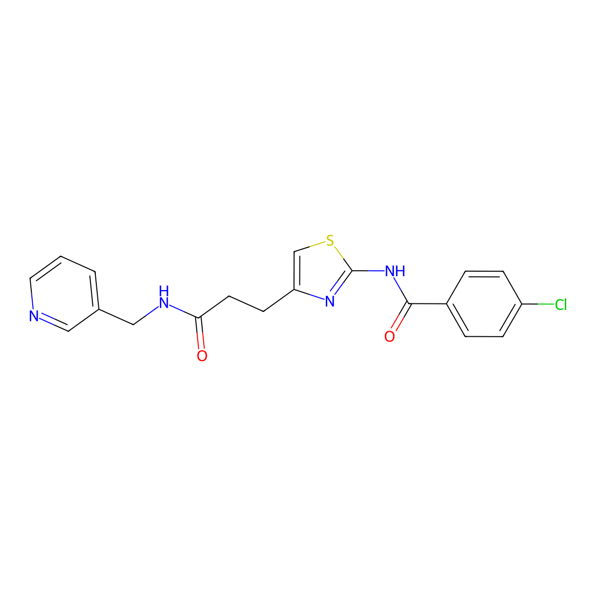 4-chloro-N-(4-(3-oxo-3-((pyridin-3-ylmethyl)amino)propyl)thiazol-2-yl)benzamide molecular structure, CAS 1021266-77-2