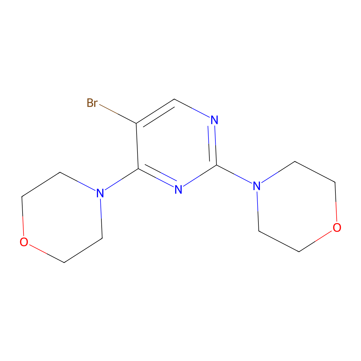 4-[5-Bromo-4-(morpholin-4-yl)pyrimidin-2-yl]morpholine molecular structure, CAS 1021268-12-1