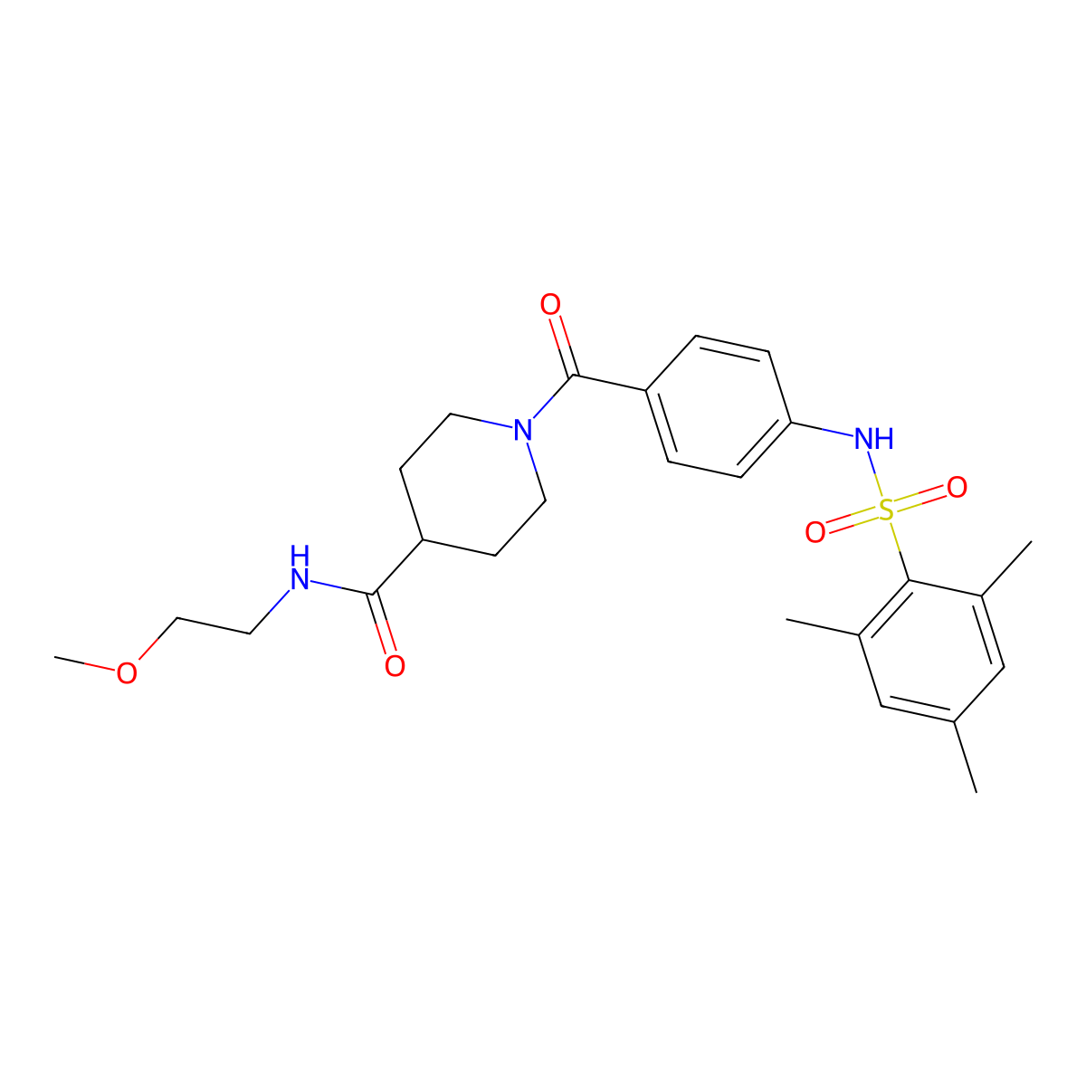 N-(2-Methoxyethyl)-1-[4-(2,4,6-trimethylbenzenesulfonamido)benzoyl]piperidine-4-carboxamide molecular structure, CAS 1021268-22-3