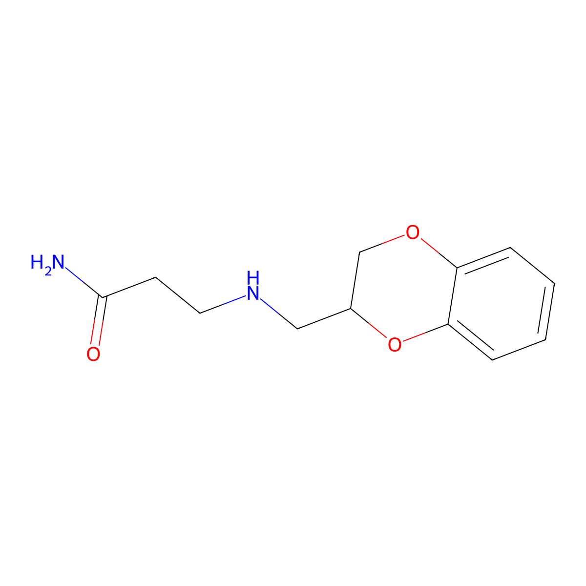 Propionamide, 3-(((1,4-benzodioxan-2-yl)methyl)amino)- molecular structure, CAS 102128-74-5