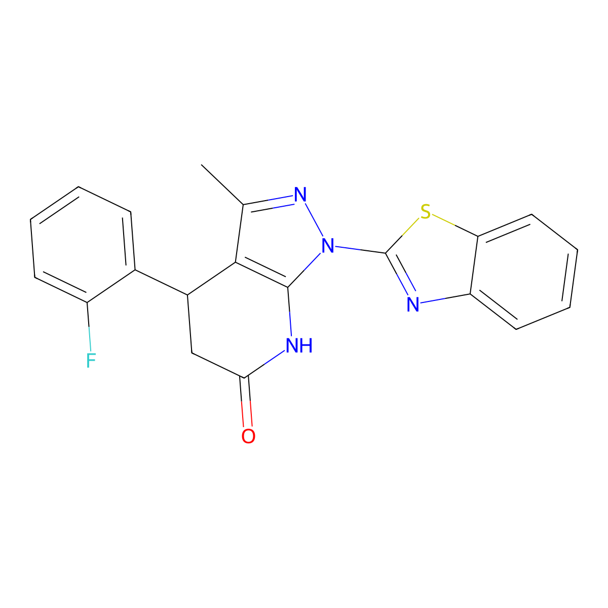1-(1,3-benzothiazol-2-yl)-4-(2-fluorophenyl)-3-methyl-1,4,5,7-tetrahydro-6H-pyrazolo[3,4-b]pyridin-6-one molecular structure, CAS 1021283-93-1