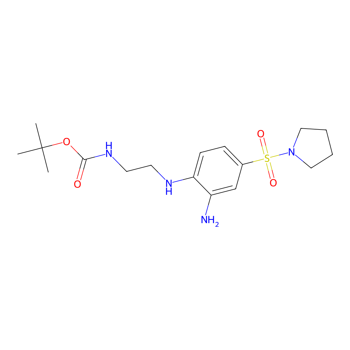 tert-Butyl (2-{[2-amino-4-(pyrrolidin-1-ylsulfonyl)phenyl]amino}ethyl)carbamate molecular structure, CAS 1021285-53-9