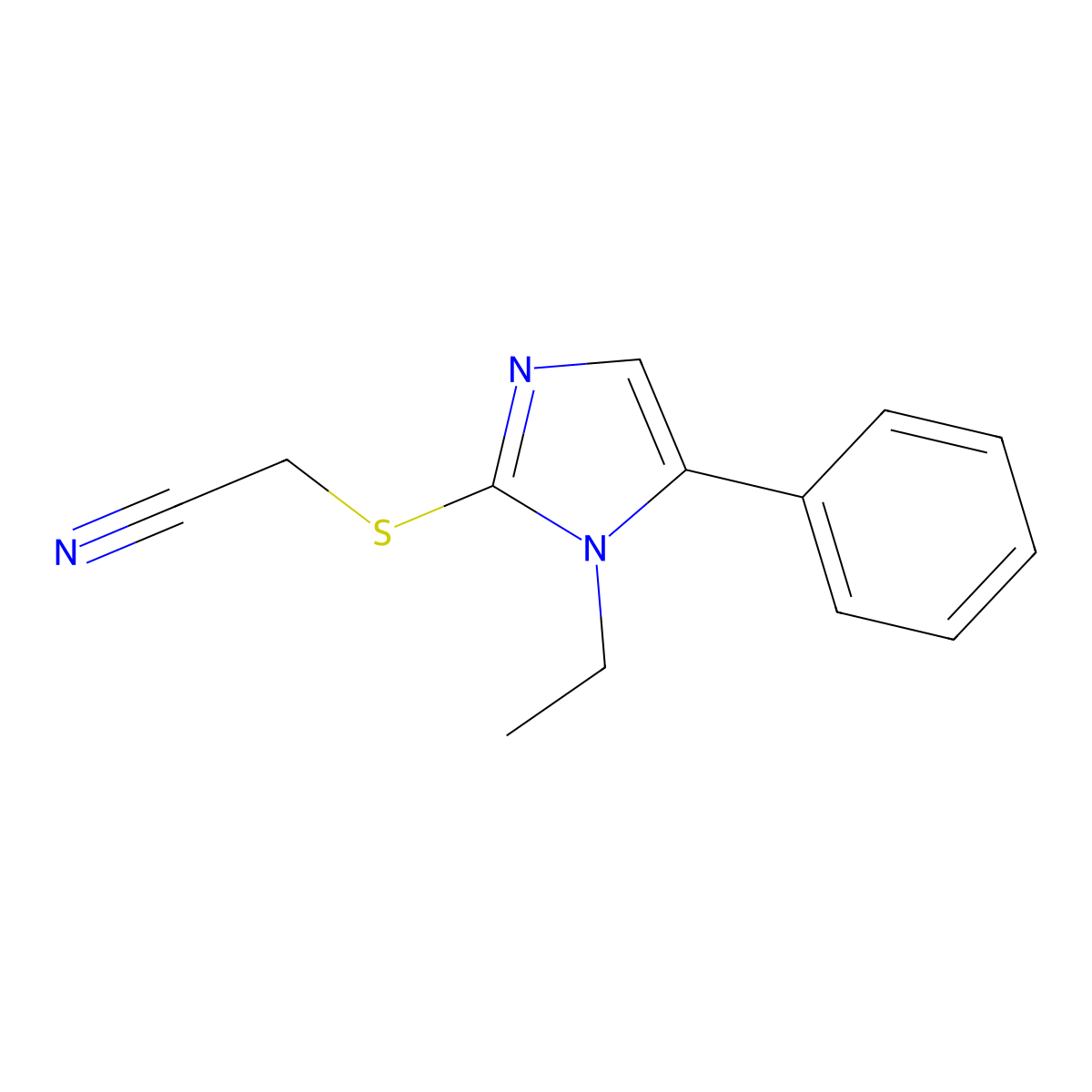 2-((1-ethyl-5-phenyl-1H-imidazol-2-yl)thio)acetonitrile molecular structure, CAS 1021285-82-4