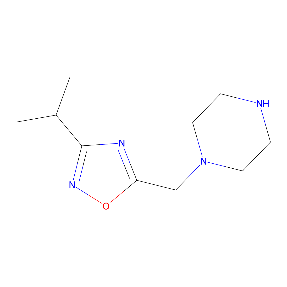 1-{[3-(Propan-2-yl)-1,2,4-oxadiazol-5-yl]methyl}piperazine molecular structure, CAS 1021286-86-1