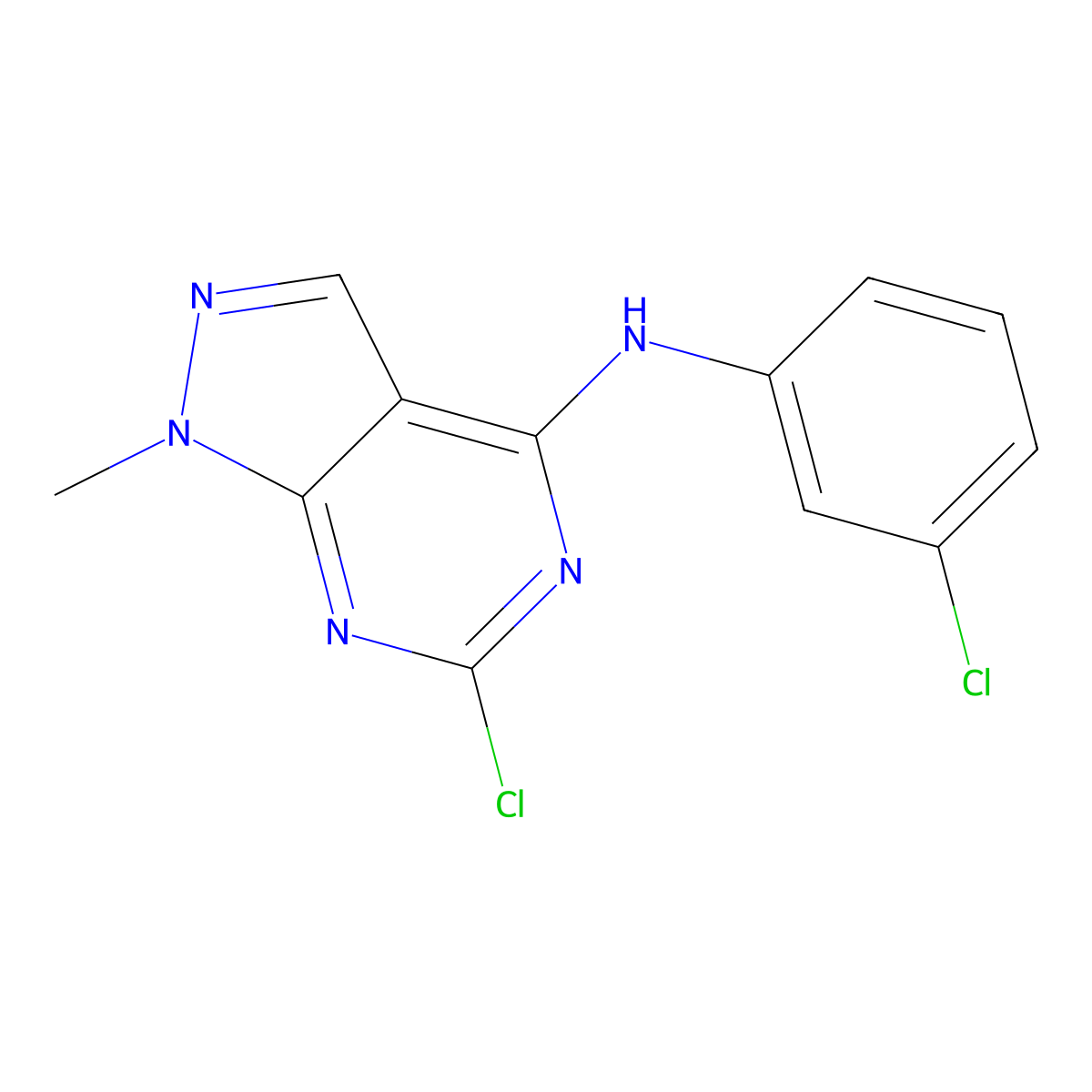 6-Chloro-N-(3-chlorophenyl)-1-methyl-1H-pyrazolo[3,4-d]pyrimidin-4-amine molecular structure, CAS 1021294-93-8