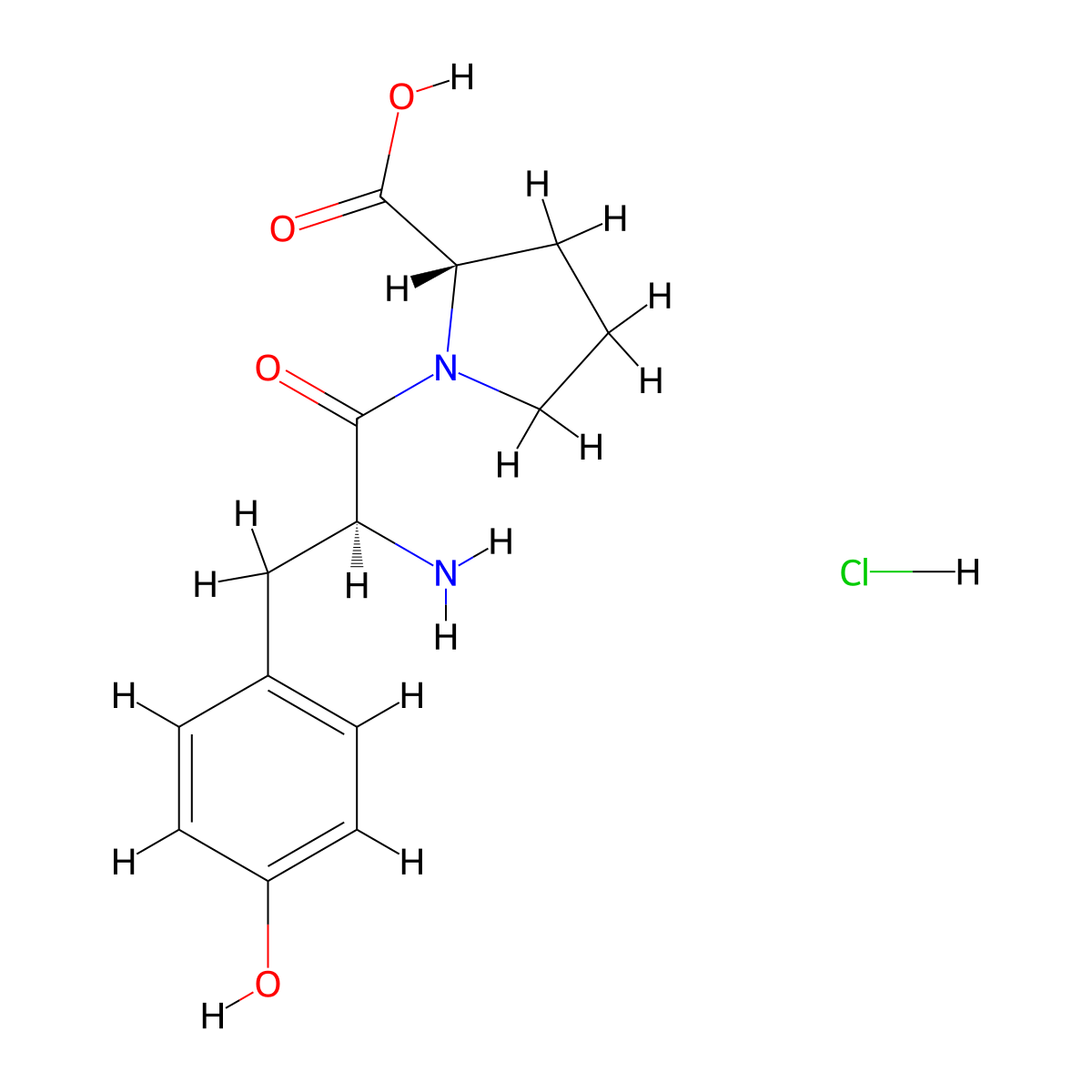 (2S)-1-[(2S)-2-amino-3-(4-hydroxyphenyl)propanoyl]pyrrolidine-2-carboxylic acid hydrochloride molecular structure, CAS 1021329-14-5