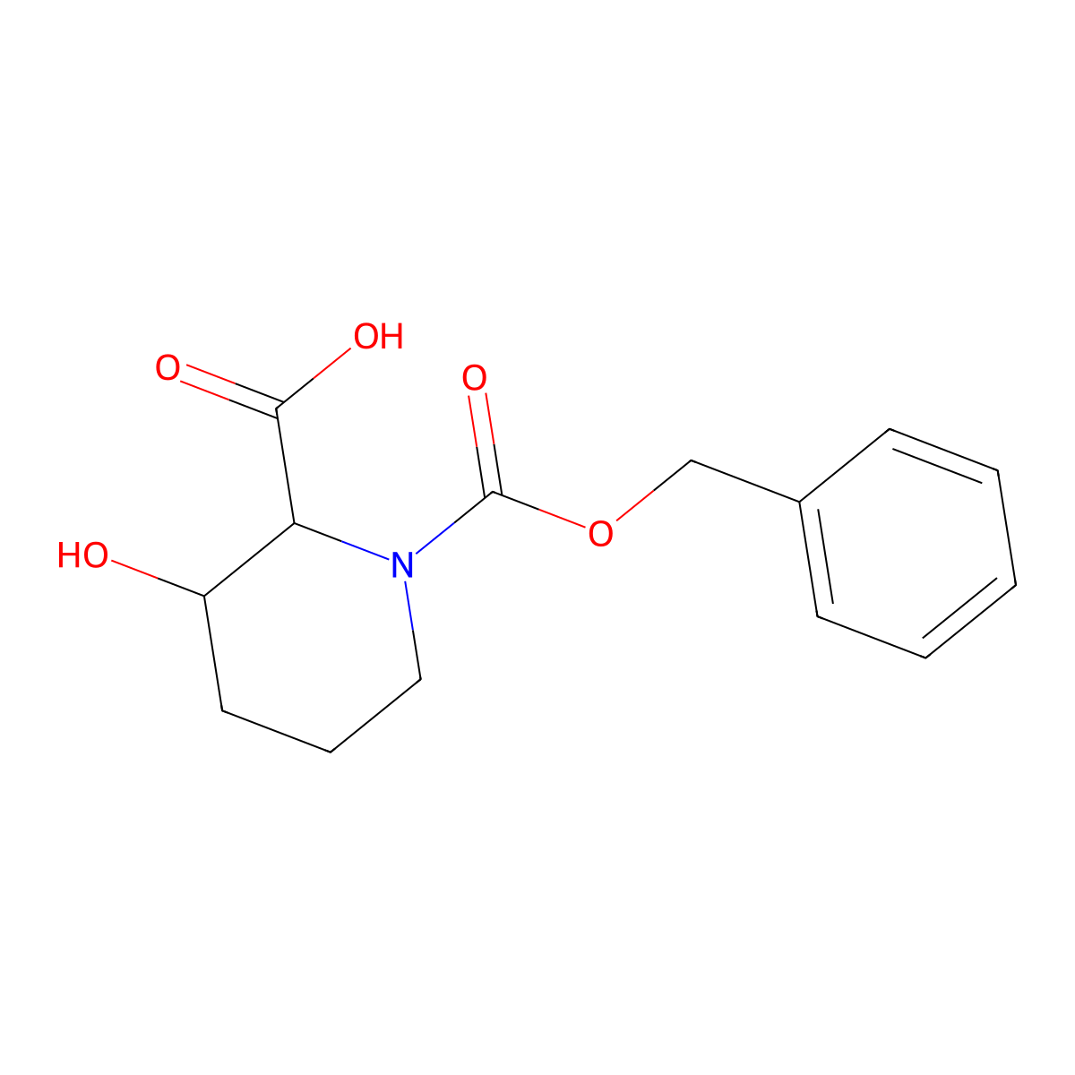 rac-(2R,3S)-1-[(benzyloxy)carbonyl]-3-hydroxypiperidine-2-carboxylic acid molecular structure, CAS 1021428-00-1