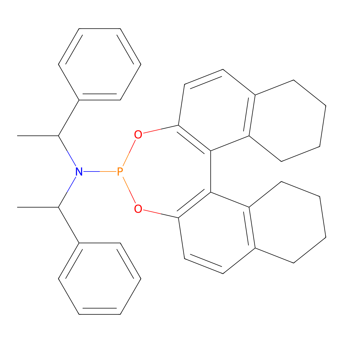 (11bR)-N,N-Bis((S)-1-phenylethyl)-8,9,10,11,12,13,14,15-octahydrodinaphtho[2,1-d:1',2'-f][1,3,2]dioxaphosphepin-4-amine molecular structure, CAS 1021439-60-0