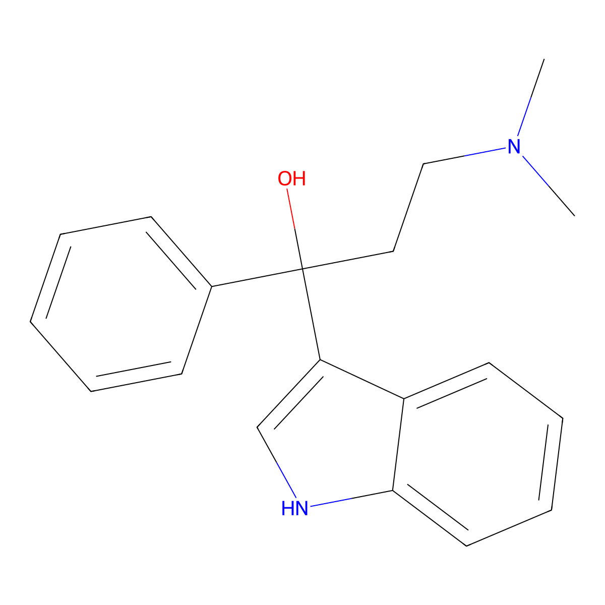 Indole-3-methanol, alpha-(2-(dimethylamino)ethyl)-alpha-phenyl- molecular structure, CAS 102164-07-8