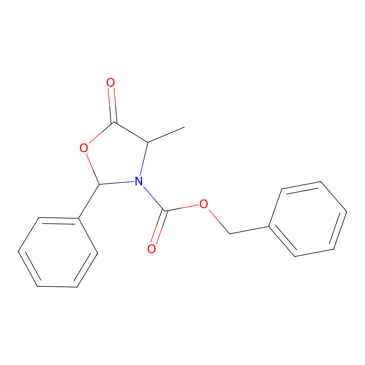Benzyl 4-methyl-5-oxo-2-phenyl-1,3-oxazolidine-3-carboxylate molecular structure, CAS 1021735-01-2